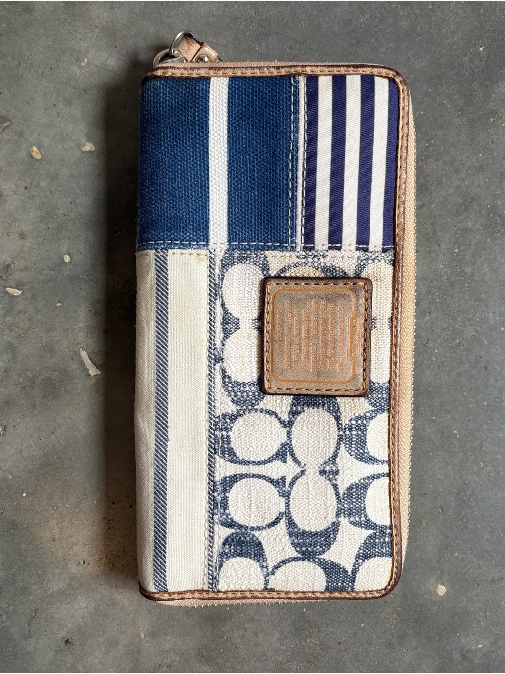 Coach Blue and White Signature Patchwork Zip Wallet